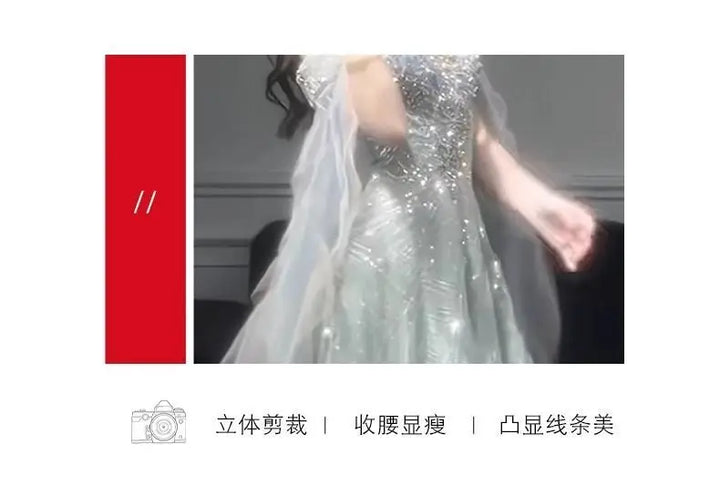 Evening Gown Dress For Women 2025 New High-end Light Luxury Niche Heavy Industry High-end Sense Elegant Temperament Host Dress