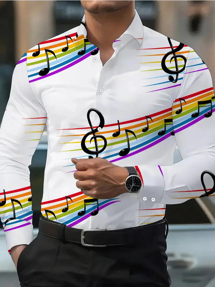 Men's Shirt Spring Autumn New Long Sleeve Shirt Music Flip-over Hawaiian Shirt Fashion Design Elements Flowers