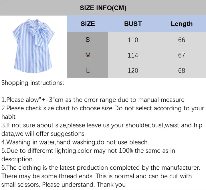 Women's Striped Shirts 2026 Summer Fashion High Neck With Bow Short Sleeve Blouses Casual Female Loose Buttons Tops