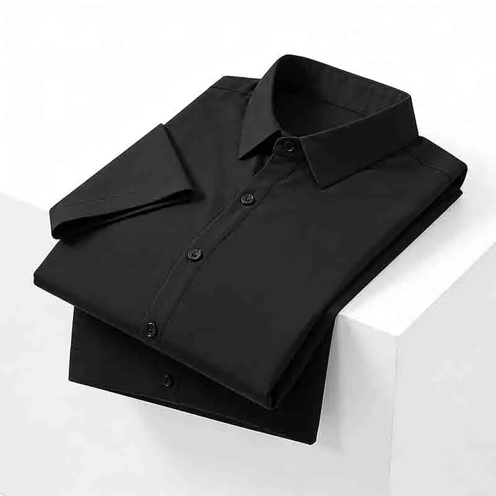 Men's Black Short Sleeve Dress Shirt Slim Fit Non-iron Formal Business Button Down Shirt for Office