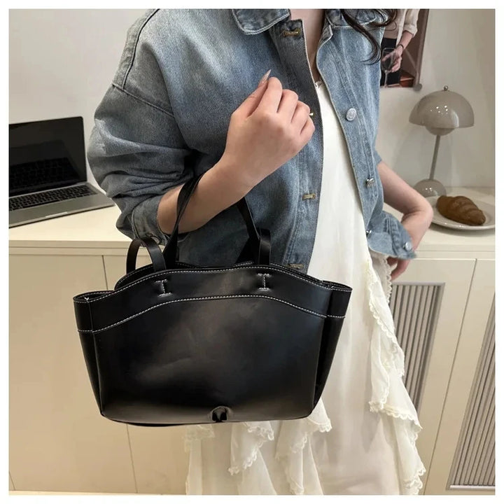 Women’s PU Leather Tote Bag – Large Capacity Vintage Shoulder & Crossbody Purse