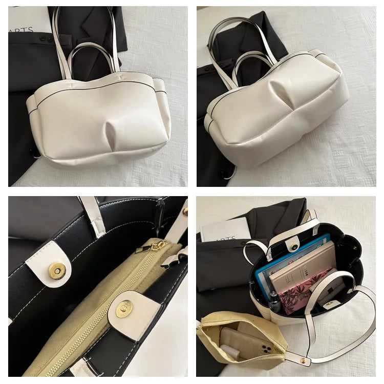 Women’s PU Leather Tote Bag – Large Vintage Shoulder & Crossbody Purse