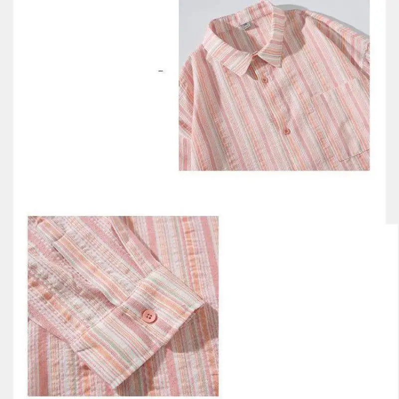 Striped Long Sleeve Button-Down Shirt Trendy Fall Fashion for Men & Women Casual Office Wear Lapel Collar Stylish Top