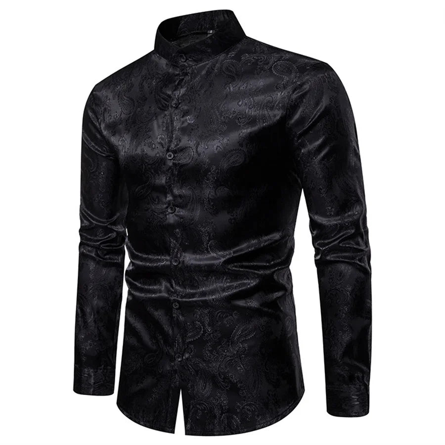 2025 New Men Fashion Medieval Floral Dress Shirts Stylish Long Sleeve Steampunk Shirt Men's Party Club Bar Social Shirt Male