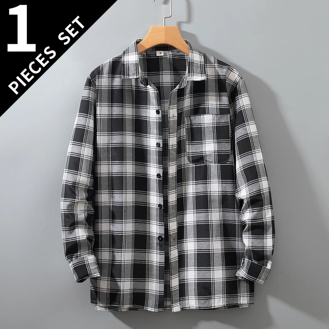 Men's Shirt Spring And Autumn Coat Fashionable Classic Checkered Youth Casual Comfortable And Fashionable Button Up Long Sleeved