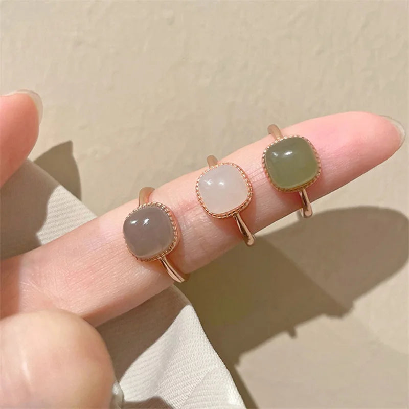 Women’s Vintage Jade & Crystal Geometric Ring – Fashion Jewelry