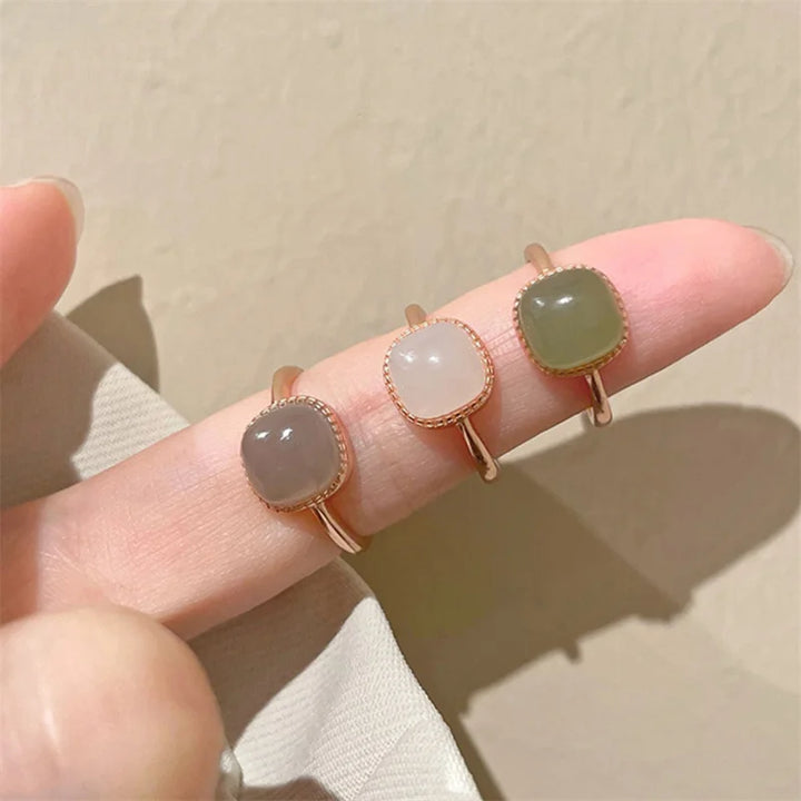 Women’s Vintage Jade & Crystal Geometric Ring – Fashion Jewelry