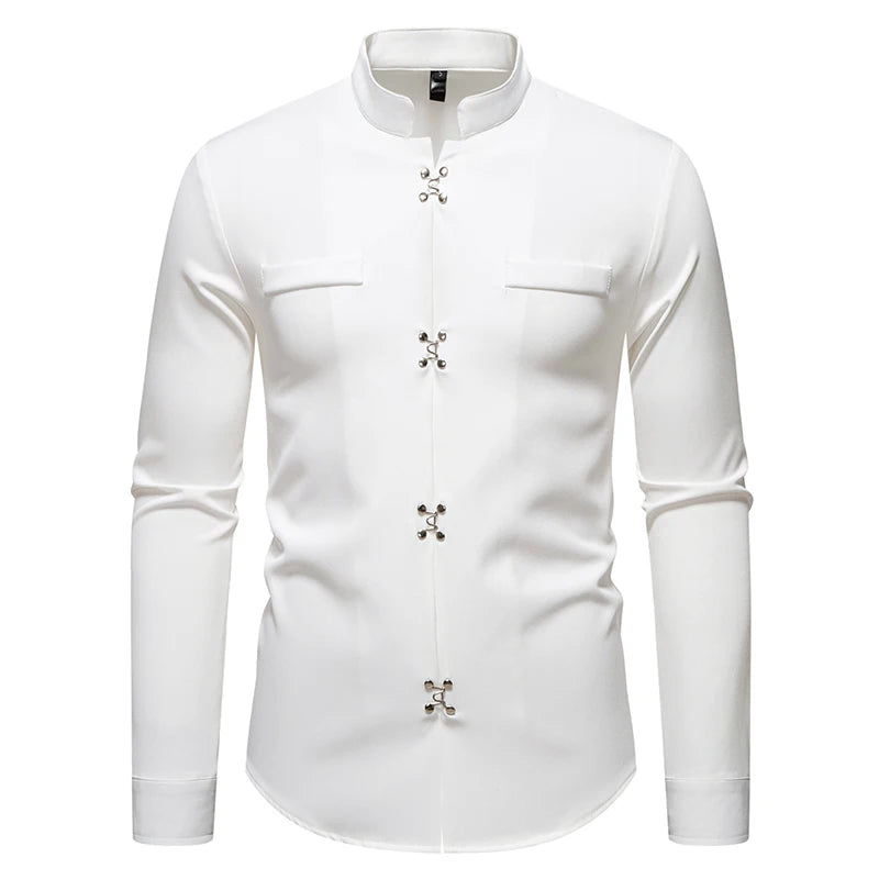 2025 Spring New Men Shirt Chinese Style Clothing Slim Fit Long Sleeves Shirt Camisa Social Office Wear Mandarin Collar Shirt