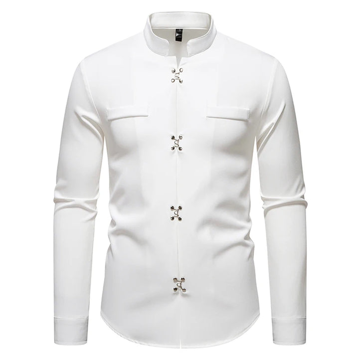 2025 Spring New Men Shirt Chinese Style Clothing Slim Fit Long Sleeves Shirt Camisa Social Office Wear Mandarin Collar Shirt