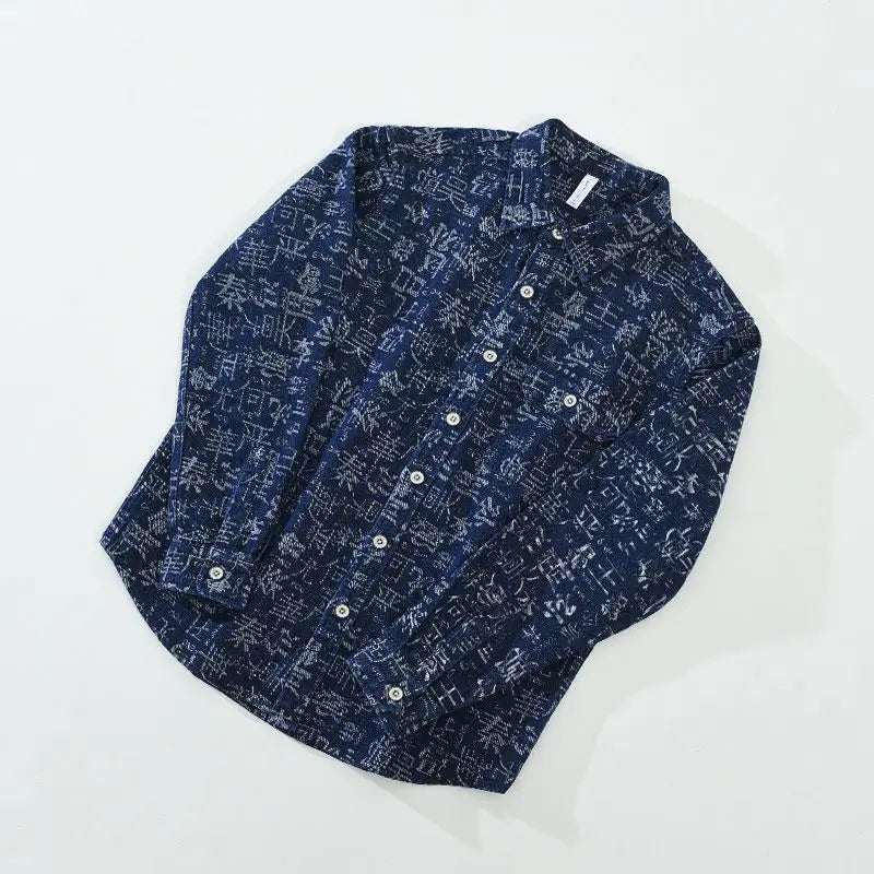 2025 New Shirt Men Autumn Retro Printed Work Clothes Long Sleeved Cardigan Casual Versatile Jacket