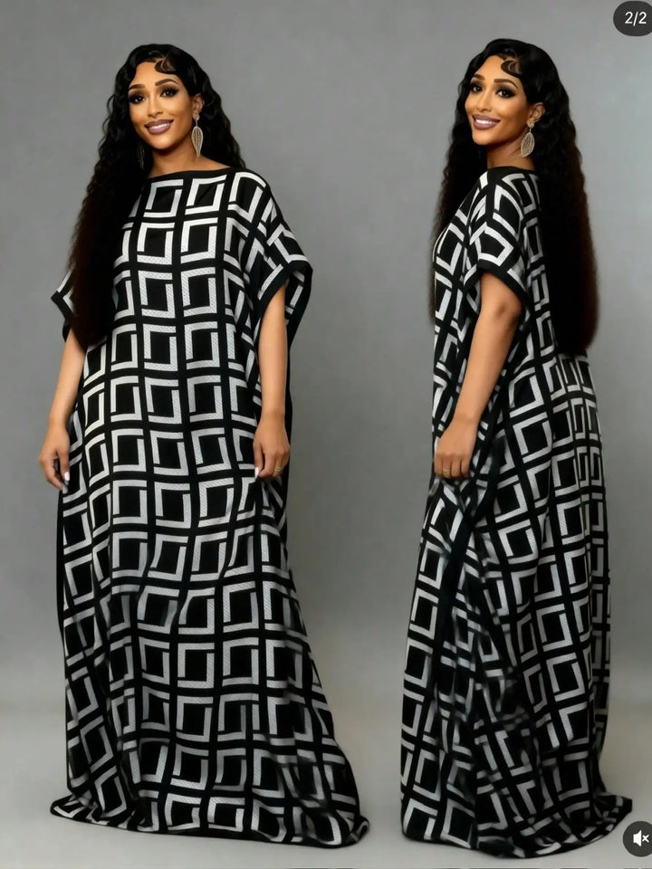 Elegant Plus Size Silk Middle Eastern Kaftan Dress with Scarf African Print Robe 2 Piece Set Women Fashion