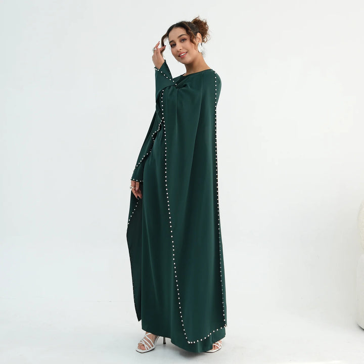 Luxury Dubai Shawl Abaya Elegant Beaded Waist Cinching Kaftan Muslim Women Traditional Dress Maxi Long Sleeve Robe Eid Outfit