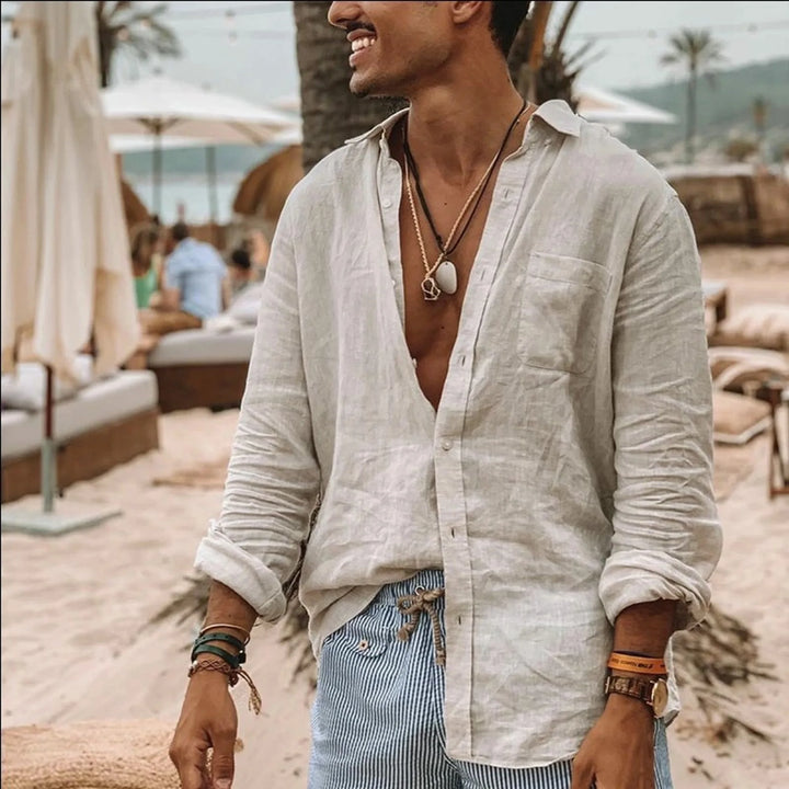 Men's Casual and Stylish Solid-Color Thin Long-Sleeved Collared Shirt/Cardigan Lightweight and Breathable, Suitable for Outdoor