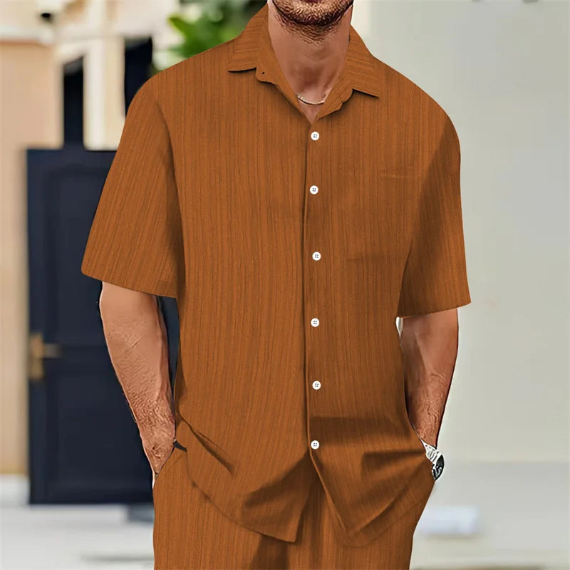 Men's Casual Short Sleeve Shirt Lightweight Men Breathable Summer Fashion Tops Solid Turn-Down Collar cardigan daily Male Shirts