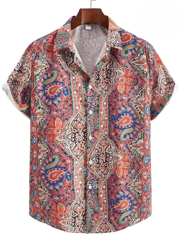 Hawaii Shirts for Men 3D Paisley Graphic Short-sleeved T-shirt Casual Lapel Buttons Male Tops Summer Oversized Bohemian Man Tees