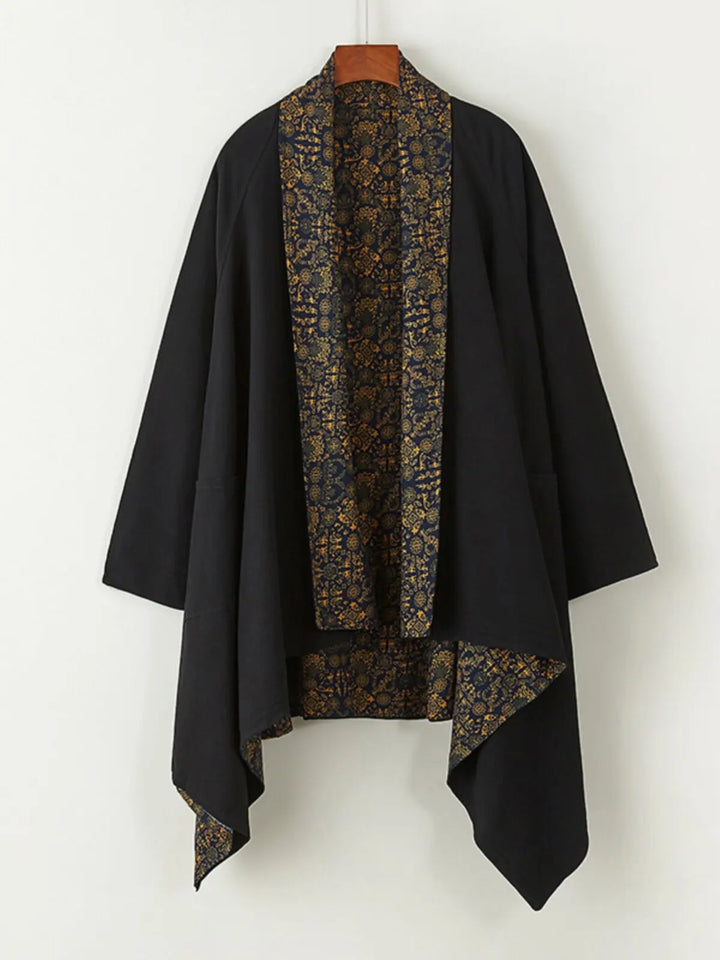 Men's Kimono Cardigan Japanese Samurai Costume Cotton Linen Haori Yukata Streetwear Retro Ethnic Robe Double-Sided Cloak Jacket