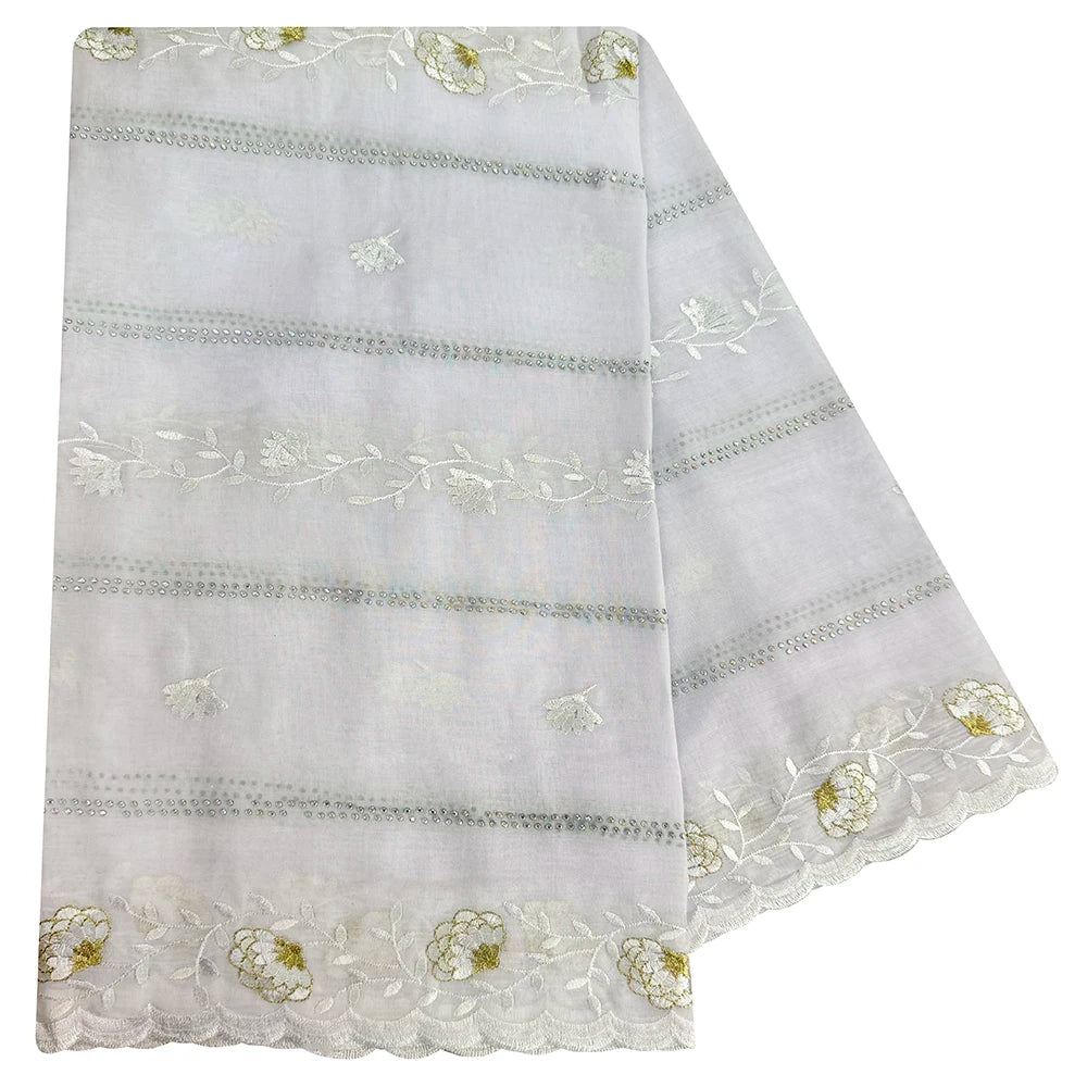 2026 KASHKHA Style 100% Cotton Fabric Embroidered Scarf African Muslim Headscarf Dubai New Floral Style For Prayer