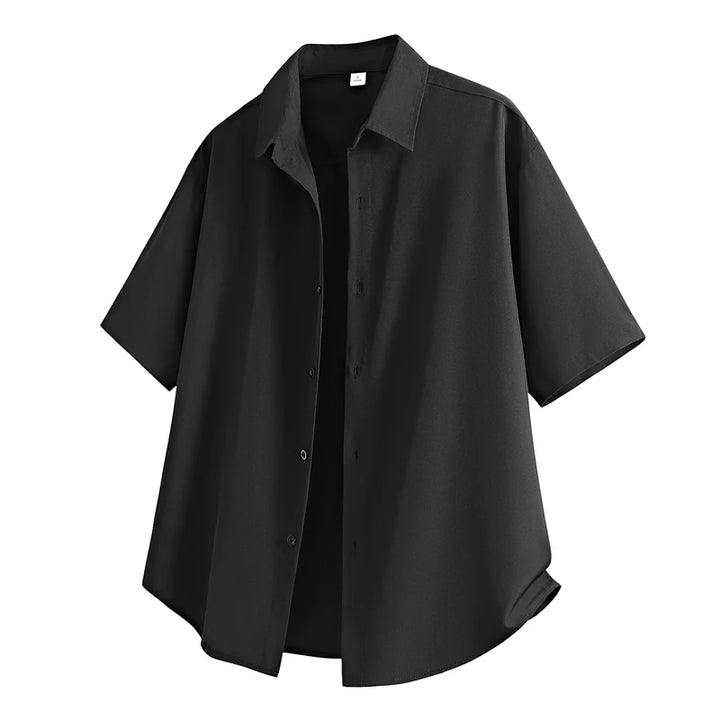 Short Sleeve White Shirts Men's Summer Anti-Wrinkle Business Loose Fit Ice Silk Shirt Youthful Button Iron-Free Black Work Shirt