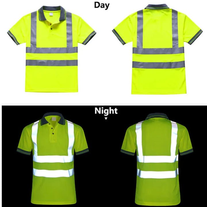 Men Shirts Night Work Reflective Workwear Short Sleeve Quick Dry Work Clothes for Men Breathable T-shirt High Visibility Tops