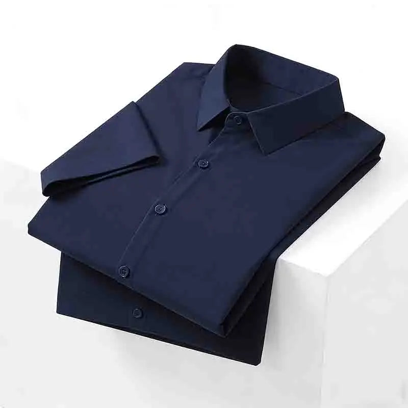 Men's Black Short Sleeve Dress Shirt Slim Fit Non-iron Formal Business Button Down Shirt for Office