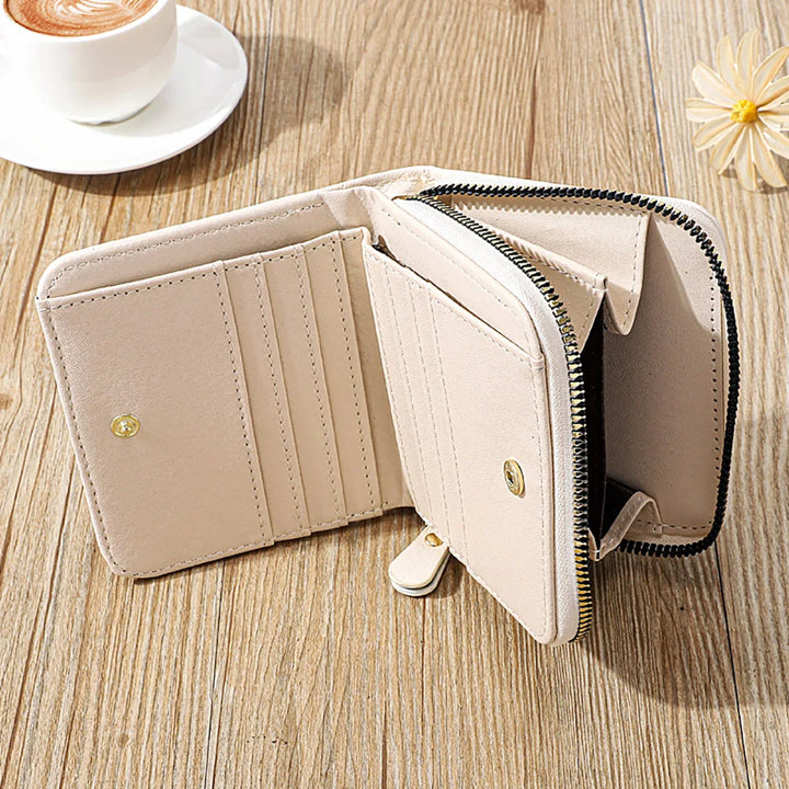 Women’s PU Leather Plaid Wallet – Small Card & Coin Holder with Zipper
