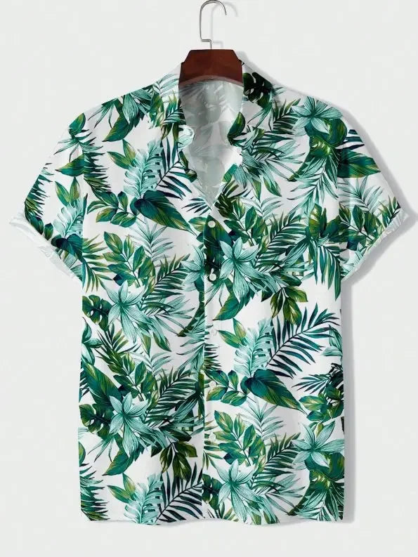 Men's Hawaiian Shirts Men's Short Sleeve Shirts Summer Casual Monstera Print Lapel Short Sleeve Shirts
