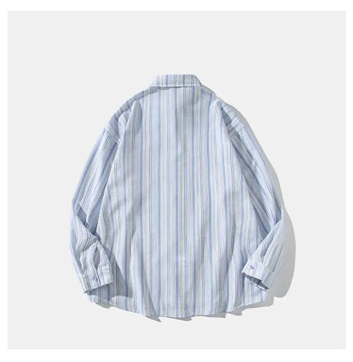 Striped Long Sleeve Button-Down Shirt Trendy Fall Fashion for Men & Women Casual Office Wear Lapel Collar Stylish Top