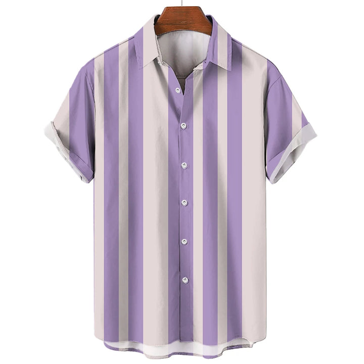 Men's Shirts Striped Shirts 3D Hawaiian Button Short Sleeve Plaid Red Top Beach Wear Black and White Shirt Men's Clothing