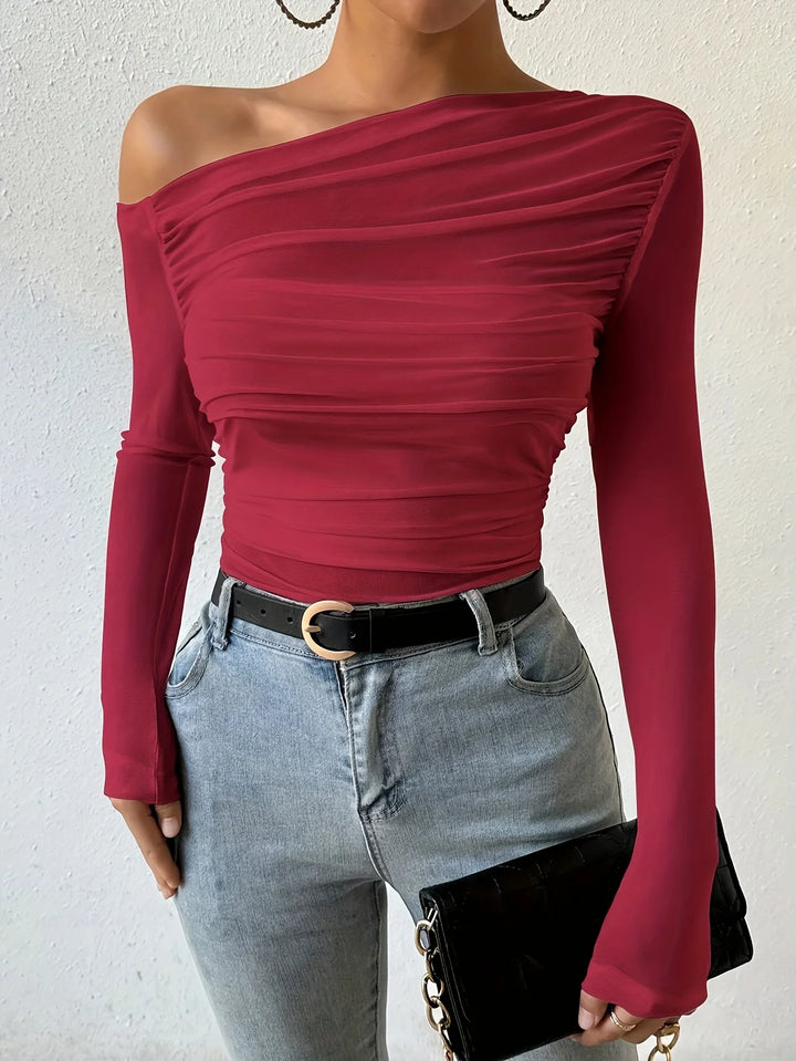 2025 Women’s Off-Shoulder Crop Top – Slim Fit Autumn/Winter Streetwear