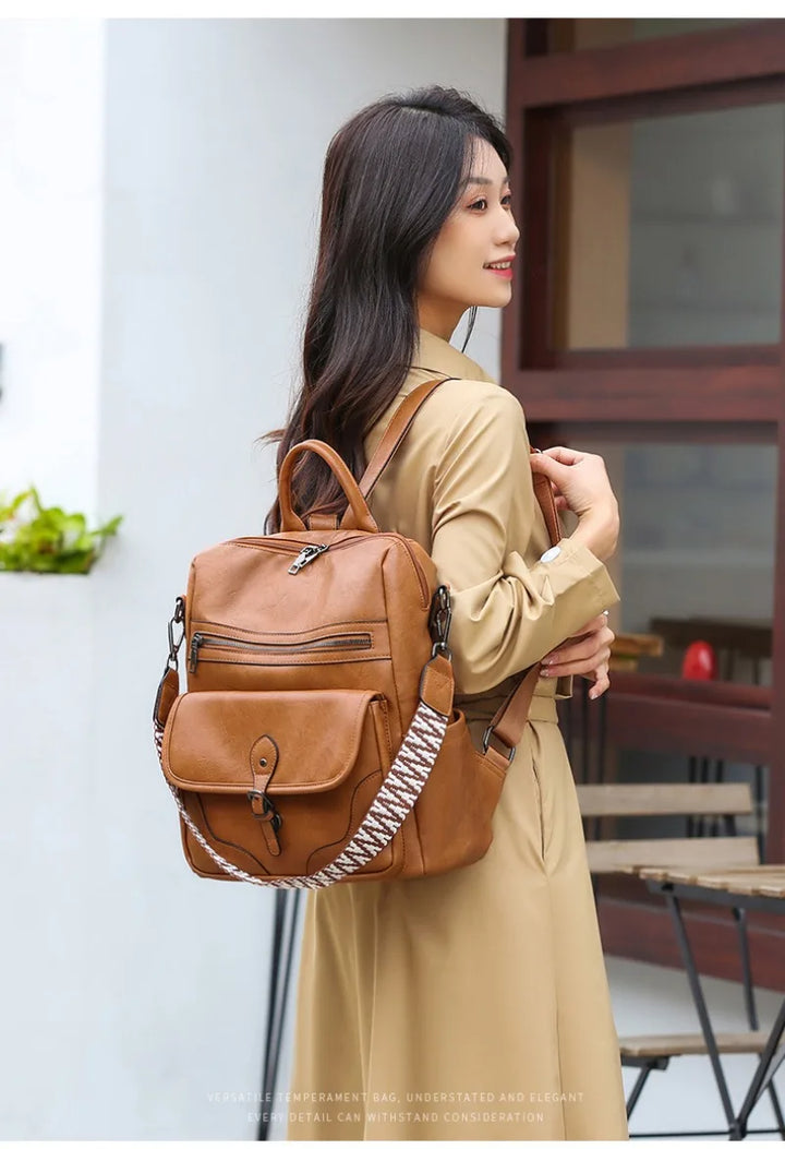 Women’s PU Leather Backpack – Fashion Anti-Theft Shoulder Bag