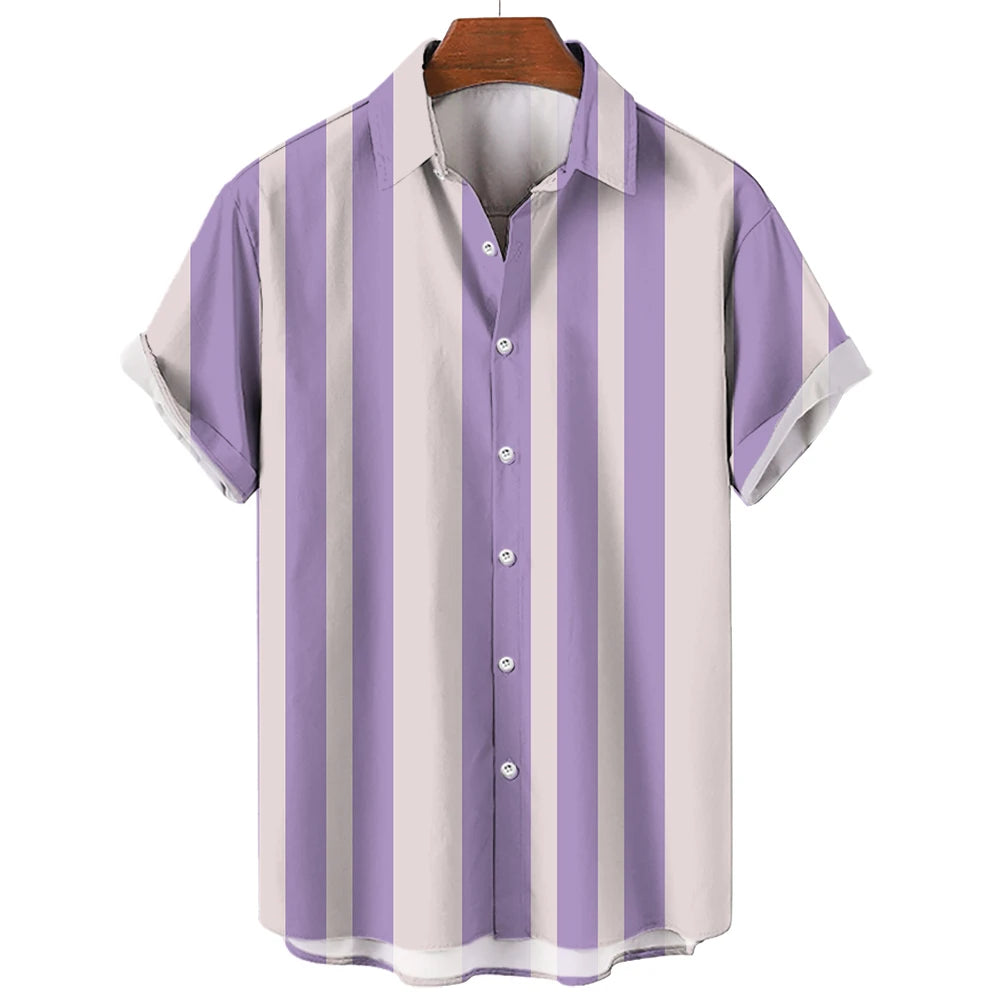 Men's Shirts Striped Shirts 3D Hawaiian Button Short Sleeve Plaid Red Top Beach Wear Black and White Shirt Men's Clothing