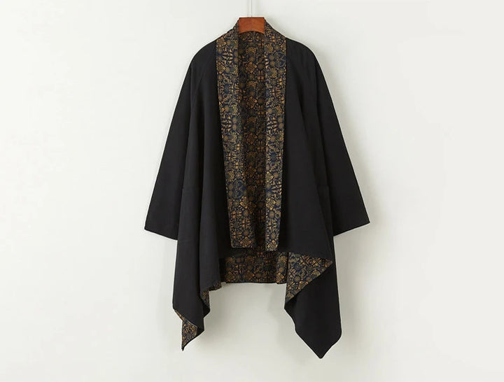 Men's Kimono Cardigan Japanese Samurai Costume Cotton Linen Haori Yukata Streetwear Retro Ethnic Robe Double-Sided Cloak Jacket