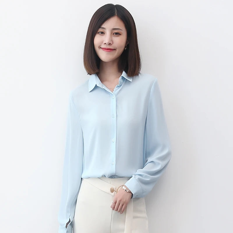 بلوزة شيفون بسيطة للنساء – بلوزة رسمية بأكمام طويلة