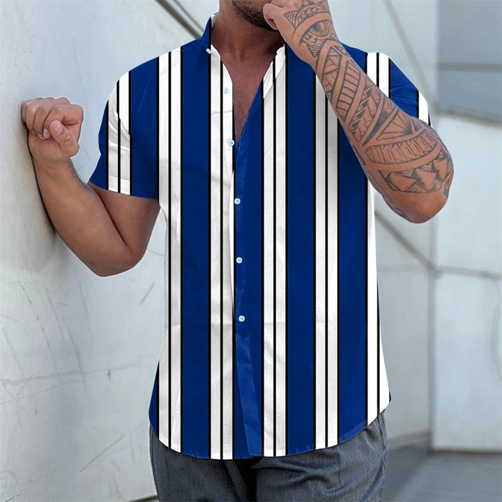 Men's Shirts Striped Shirts 3D Hawaiian Button Short Sleeve Plaid Red Top Beach Wear Black and White Shirt Men's Clothing
