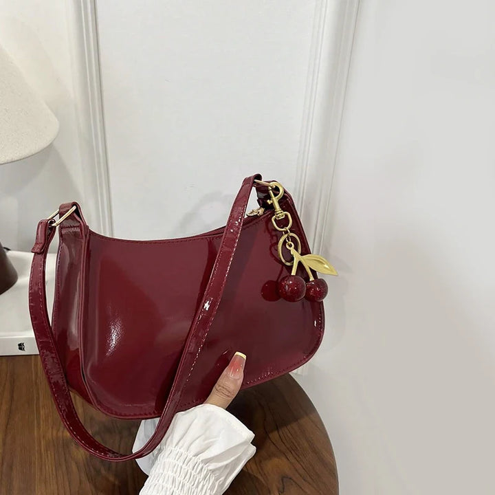 Vintage Women’s PU Leather Shoulder Bag – Crossbody Handbag with Cherry Pendant