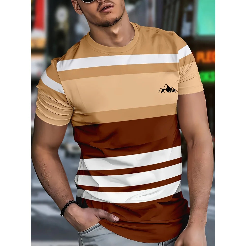 Shirt for Man Stripe Print Street Graphic T-Shirts Trendy Men's Short Sleeve Clothes Casual Summer Outdoor Oversized Clothing