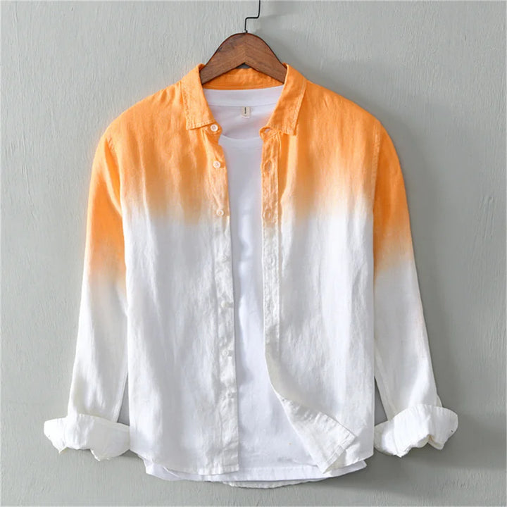 Fashion shirts 100% linen fabric gradient pink blue gray new series of men and women matching colors casual and comfortable