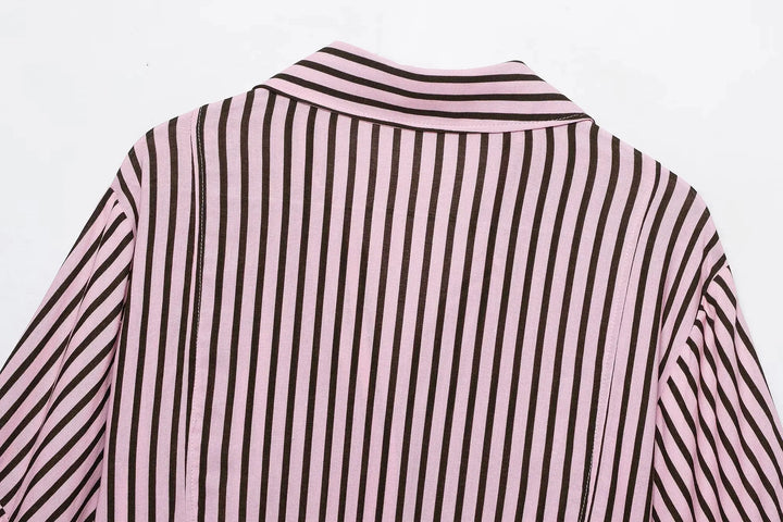 Women Striped Shirts For Women Vintage Elegant Puff Sleeve Summer New High Street Clothes Leisure Single-breasted Lapel Blouse