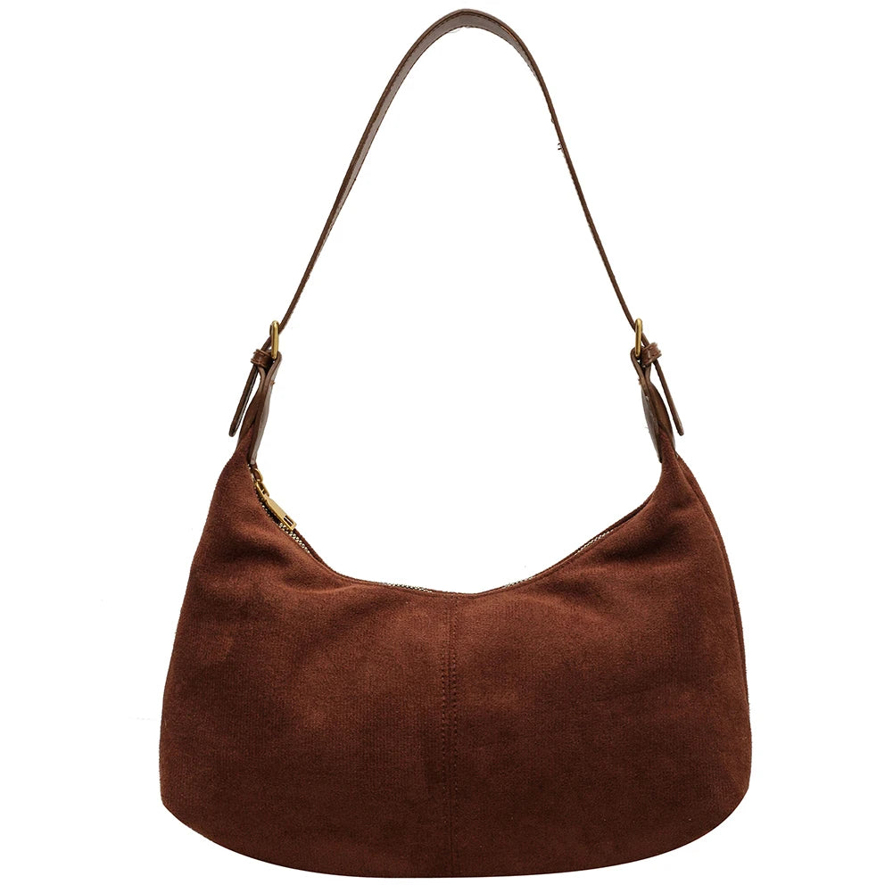 Vintage Women’s Suede Handbag – Designer Crescent Hobo Crossbody Bag