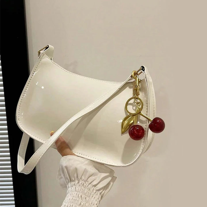 Vintage Women’s PU Leather Shoulder Bag – Crossbody Handbag with Cherry Pendant