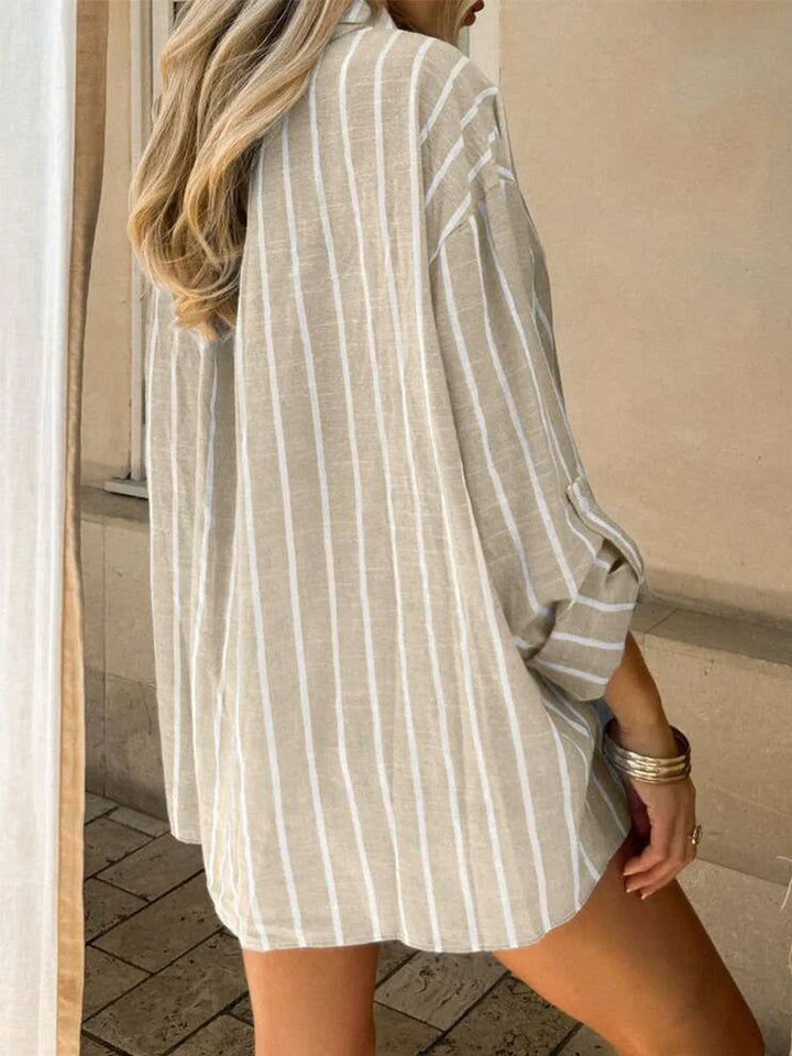 2026 Casual Loose Striped Shirts for Women Spring Summer Fashion Vintage Lapel Long Sleeve Tops Ladies Elegant Versatile Blouses