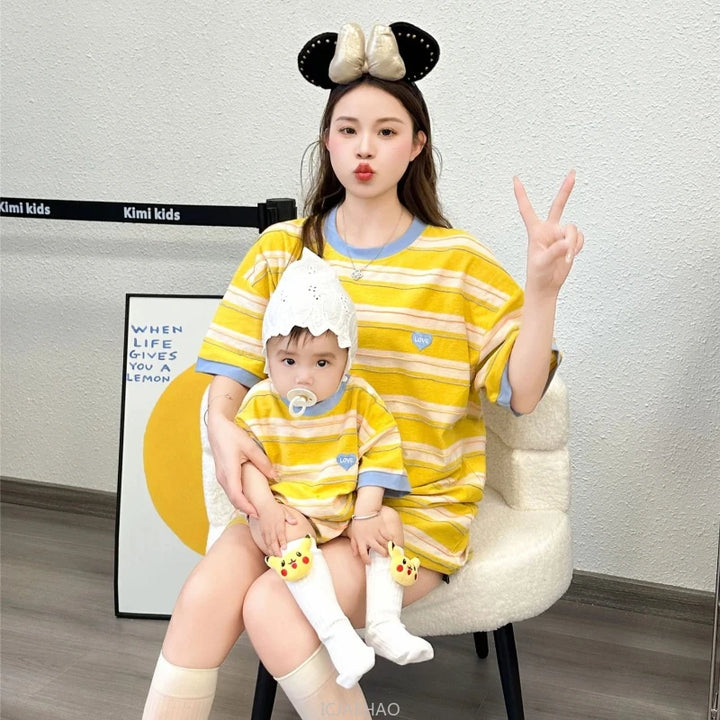 Summer Family T Shirts Parent-child Clothes Mother Father and Daughter Son Boy Girl Matching Tee Shirt Tops Baby Cotton Bodysuit