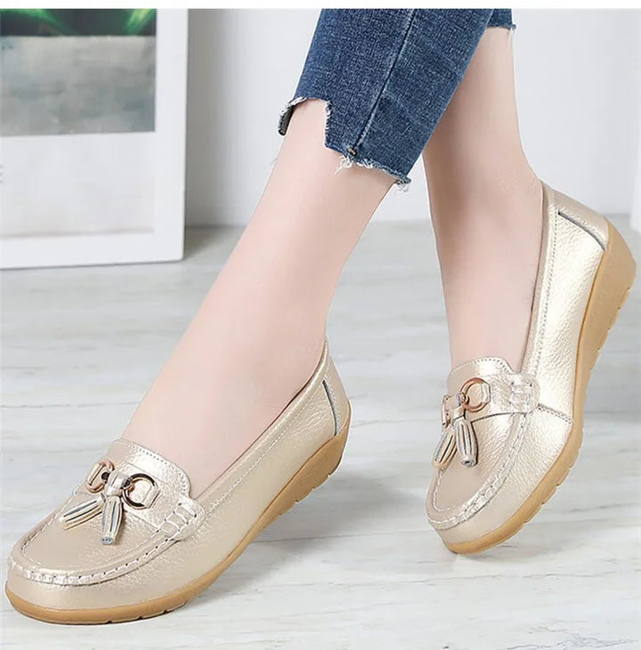 Women’s Leather Loafers – Breathable Chunky Flat Shoes