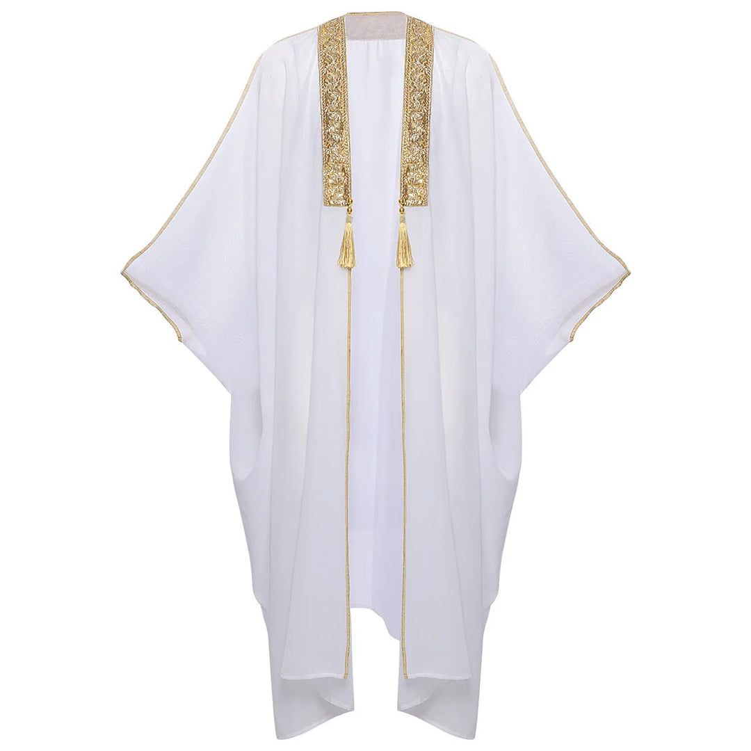 Men's Muslim Kimono-style Chiffon Robe Turkish Arabic Islamic Men's Muslim Robe Cosplay Ramadan Embroidered Robe Prayer Garment