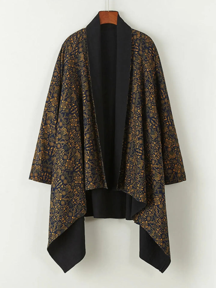 Men's Kimono Cardigan Japanese Samurai Costume Cotton Linen Haori Yukata Streetwear Retro Ethnic Robe Double-Sided Cloak Jacket