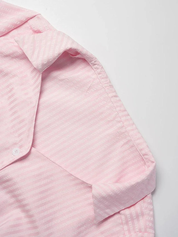 Pink Striped Shirt Women Sexy Turn Down Collar Spring Autumn Chic Blouse Fall Fashion Long Sleeve Single Breasted Slim Tops New