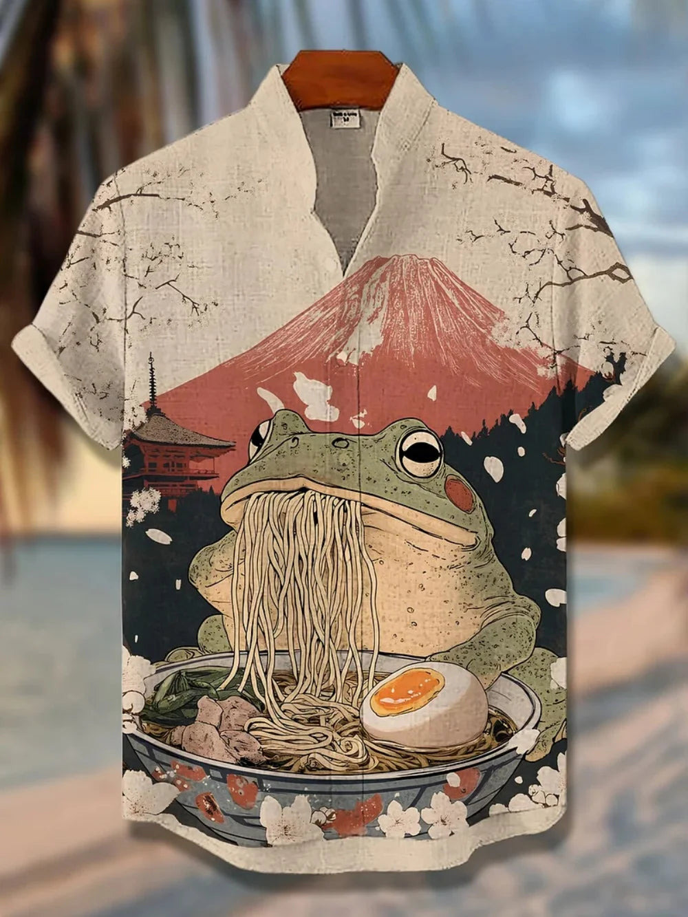 Men's Printed Short Sleeve Shirt Fashionable Casual Outdoor Breathable Linen Stand up Collar for Social Parties