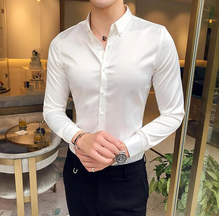 Plain Long Sleeve Shirts and Blouses for Men Business Silk Summer Button Man Tops Fashion 2025 Social High Quality Clothing S I