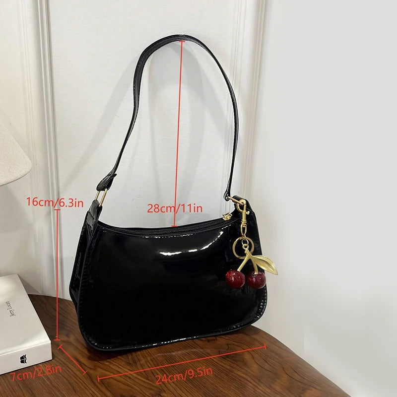 Vintage Women’s PU Leather Shoulder Bag – Crossbody Handbag with Cherry Pendant