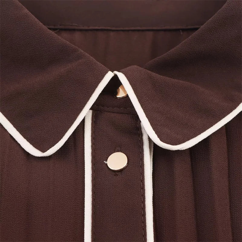 Women’s Fall 2025 Russet Pleated Midi Dress with Belt